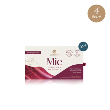 mie and you 4-pack. collagen and probiotics. livepure.com