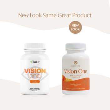 vision one eye supplement, 60ct. Includes lutein, zeaxanthin, and astaxanthin. helps protect and maintain healthy eye function. livepure.