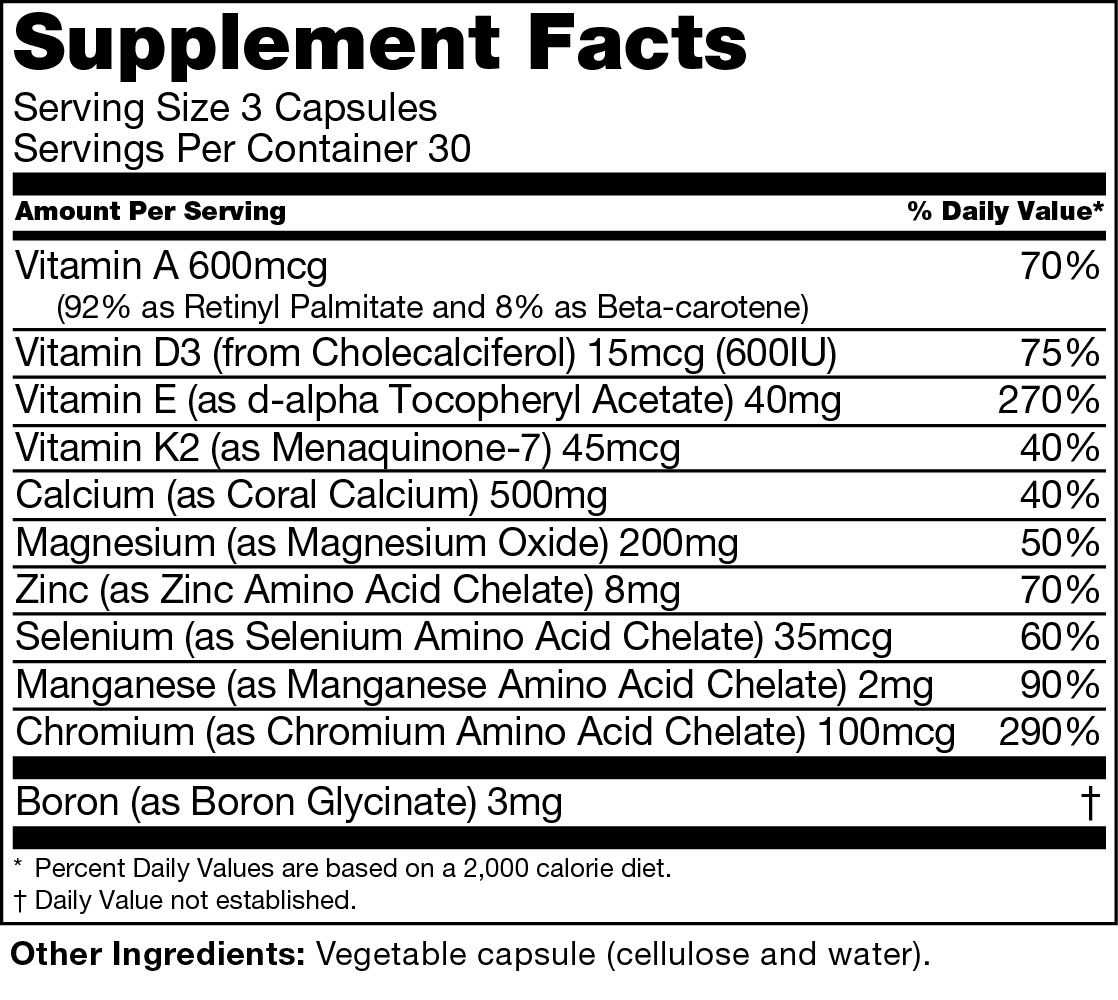 CalciuMK+ Capsules, 90ct Supplement Facts label