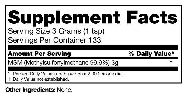 Organic Sulfur, Tub Supplement Facts label