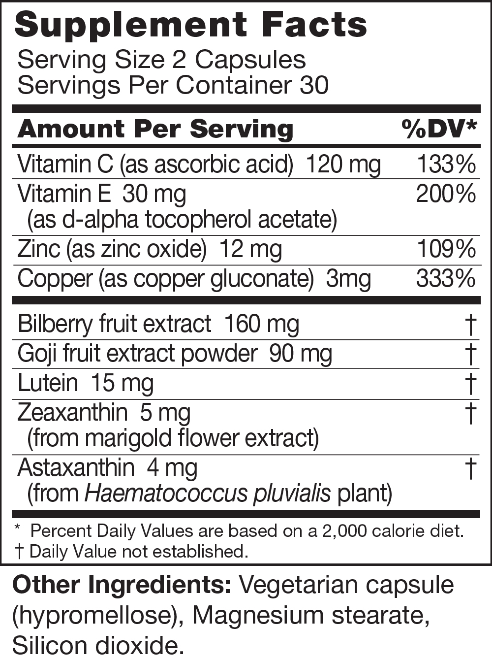 Vision One Eye Supplement, 60ct Supplement Facts label